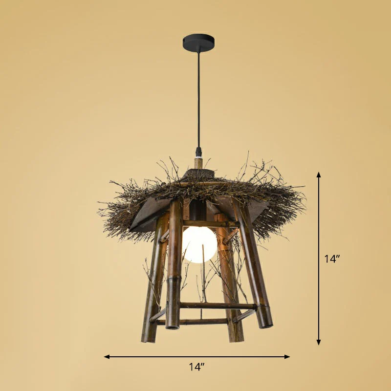 Luminaire suspendu fait main en bambou Simplicity à 1 ampoule en bois Clearhalo