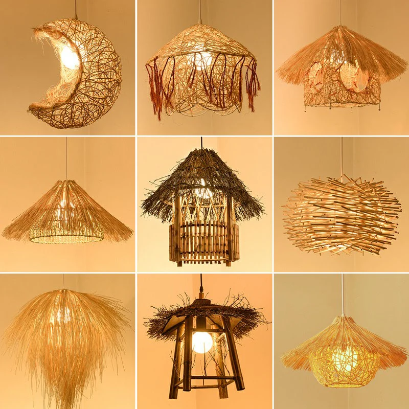 Luminaire suspendu fait main en bambou Simplicity à 1 ampoule en bois Clearhalo