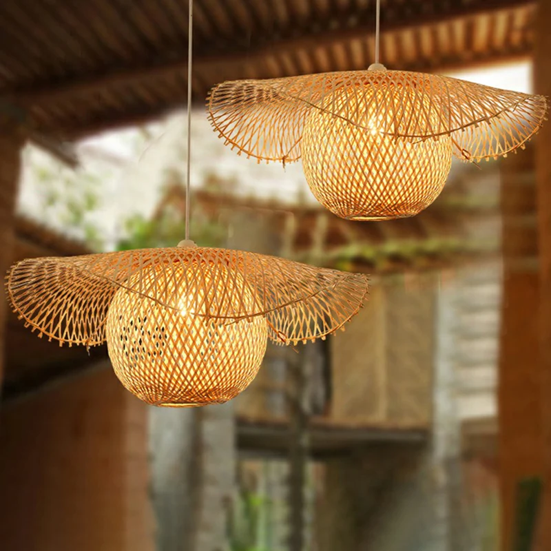 Luminaire suspendu feuille de lotus beige, luminaire suspendu asiatique à 1 tête en bambou Clearhalo