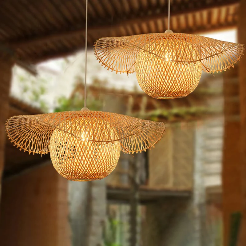 Luminaire suspendu feuille de lotus beige, luminaire suspendu asiatique à 1 tête en bambou Clearhalo