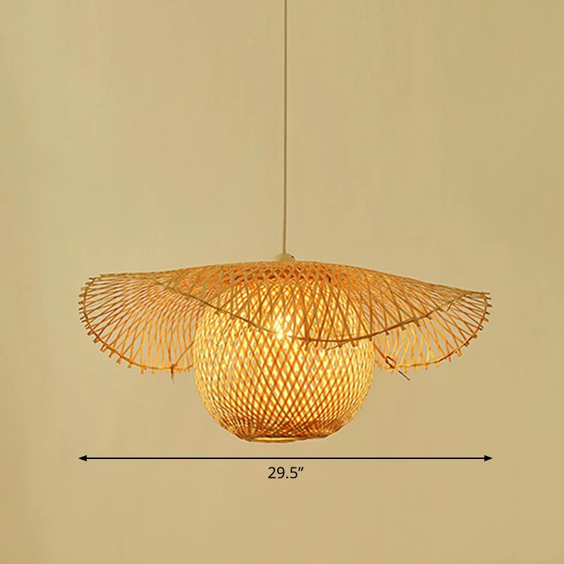 Luminaire suspendu feuille de lotus beige, luminaire suspendu asiatique à 1 tête en bambou Clearhalo