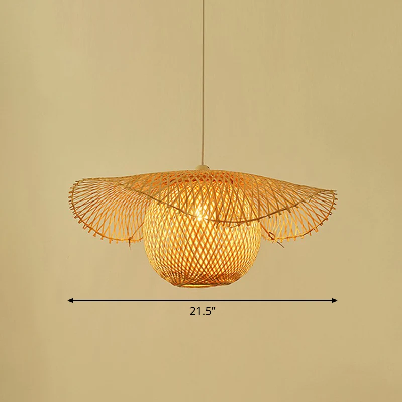 Luminaire suspendu feuille de lotus beige, luminaire suspendu asiatique à 1 tête en bambou Clearhalo