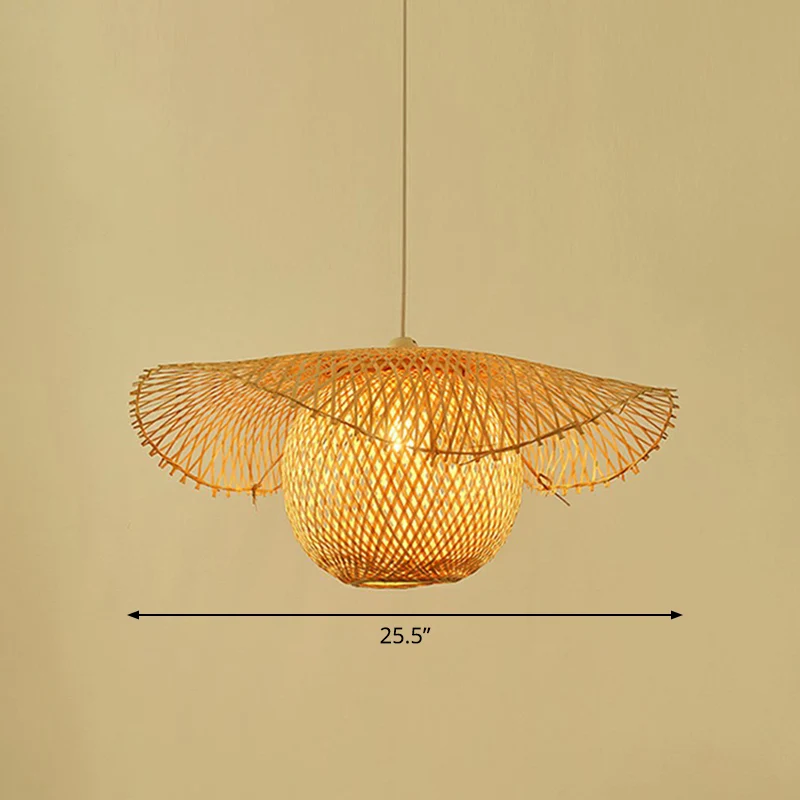 Luminaire suspendu feuille de lotus beige, luminaire suspendu asiatique à 1 tête en bambou Clearhalo