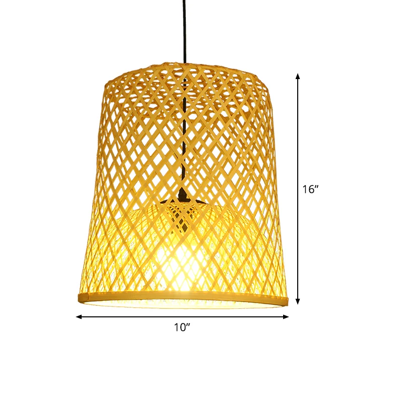 Luminaire suspendu en forme de baril à 2 abat-jour, kit de lampe suspendue simple en bambou d'asie beige au-dessus de la t...