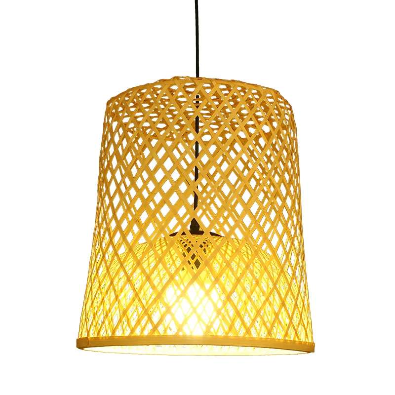 Luminaire suspendu en forme de baril à 2 abat-jour, kit de lampe suspendue simple en bambou d'asie beige au-dessus de la t...
