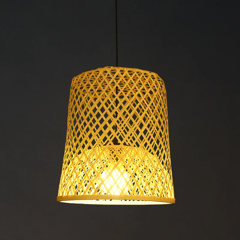 Luminaire suspendu en forme de baril à 2 abat-jour, kit de lampe suspendue simple en bambou d'asie beige au-dessus de la t...