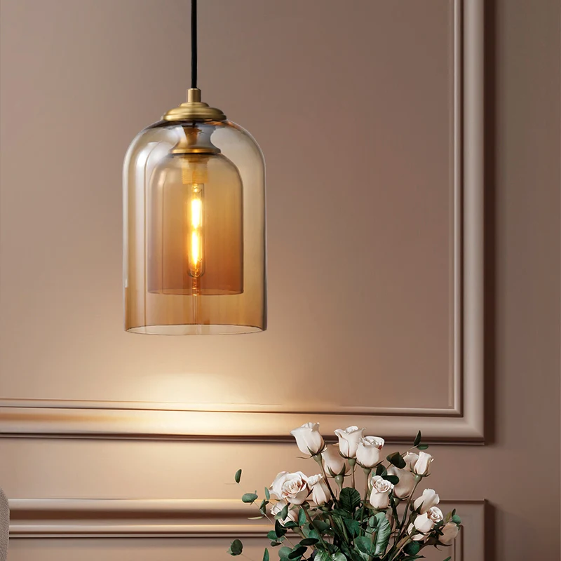 Luminaire suspendu en forme de dôme à 2 abat-jour, verre nordique, éclairage de chevet à 1 lumière Clearhalo