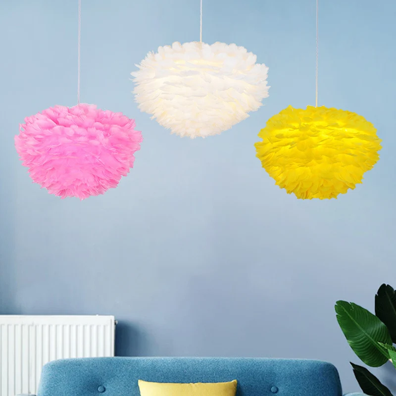 Luminaire suspendu en forme de dôme, lampe à Suspension de plafond blanche à plumes simples pour salle à manger, 12 "/ 16"...