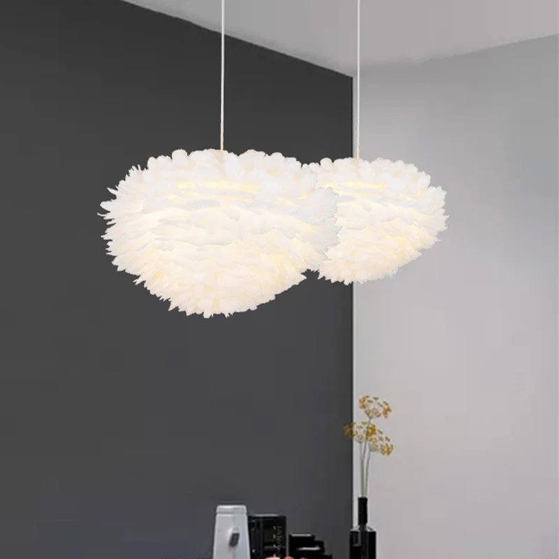 Luminaire suspendu en forme de dôme, lampe à Suspension de plafond blanche à plumes simples pour salle à manger, 12 "/ 16"...