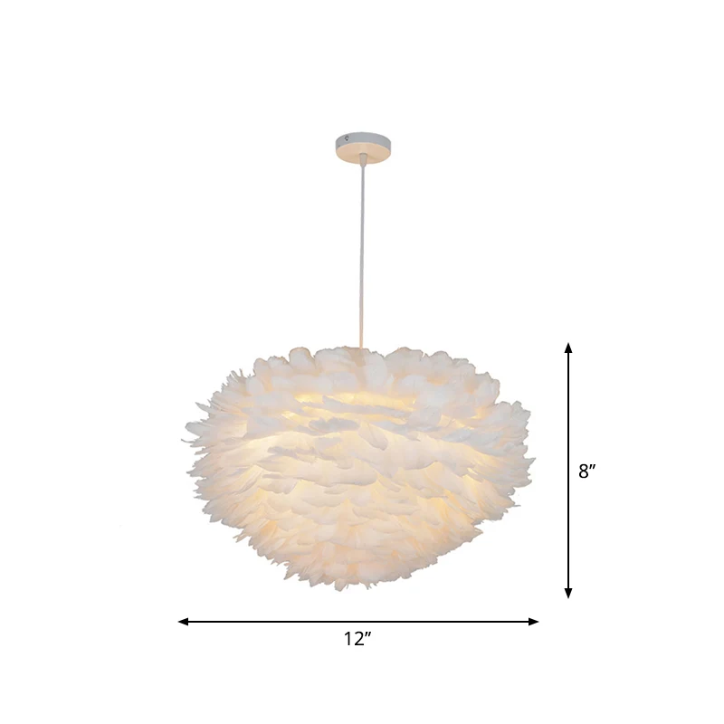 Luminaire suspendu en forme de dôme, lampe à Suspension de plafond blanche à plumes simples pour salle à manger, 12 "/ 16"...