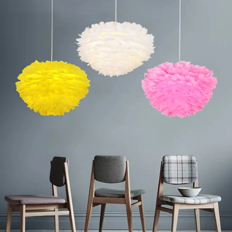 Luminaire suspendu en forme de dôme, lampe à Suspension de plafond blanche à plumes simples pour salle à manger, 12 "/ 16"...