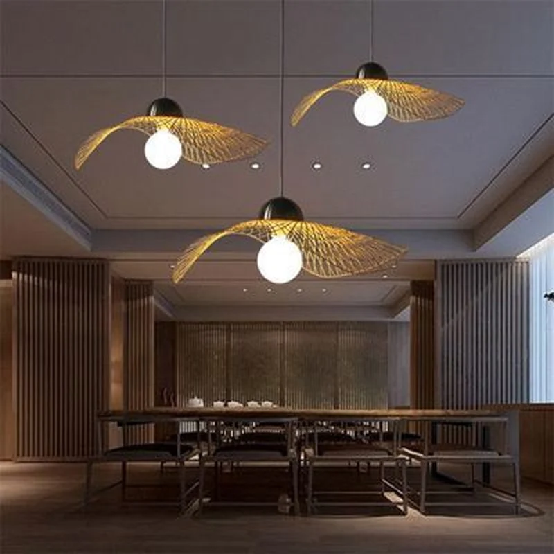 Luminaire suspendu en forme de feuille de lotus asiatique, 1 ampoule en bambou, 14 "/25,5"/41 "de large, luminaire suspend...