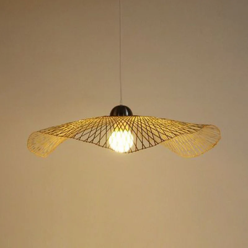 Luminaire suspendu en forme de feuille de lotus asiatique, 1 ampoule en bambou, 14 "/25,5"/41 "de large, luminaire suspend...