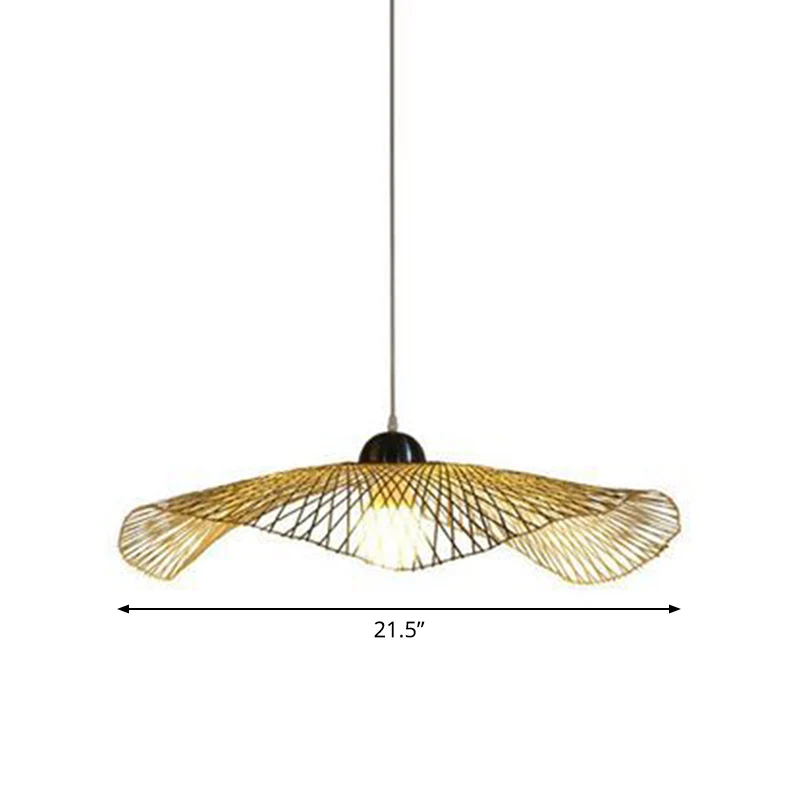 Luminaire suspendu en forme de feuille de lotus asiatique, 1 ampoule en bambou, 14 "/25,5"/41 "de large, luminaire suspend...