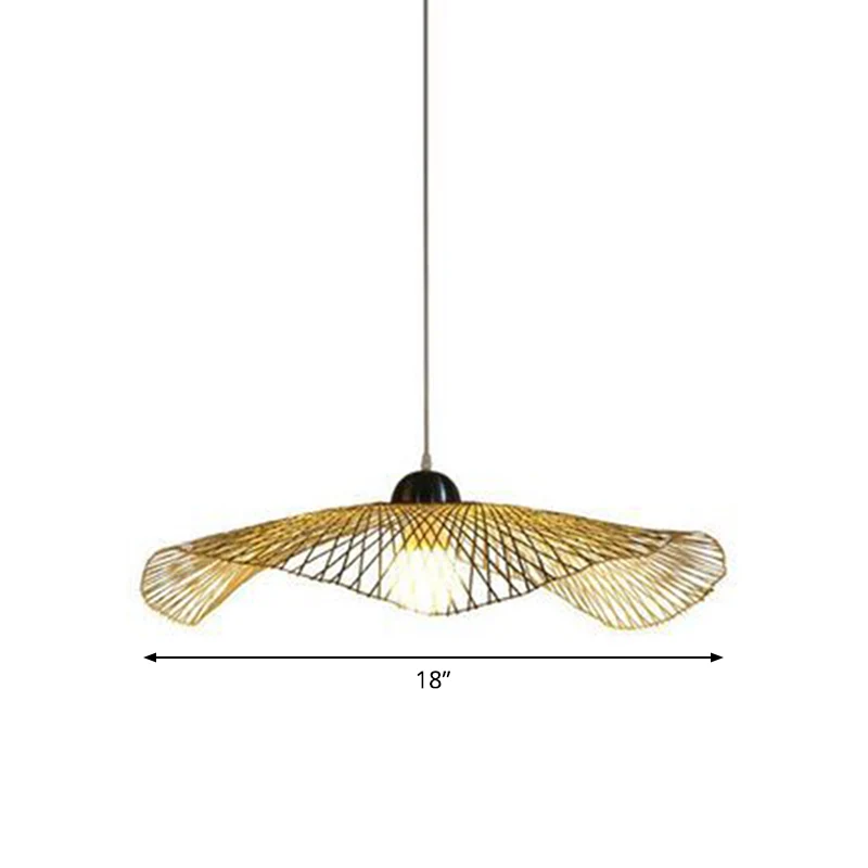 Luminaire suspendu en forme de feuille de lotus asiatique, 1 ampoule en bambou, 14 "/25,5"/41 "de large, luminaire suspend...