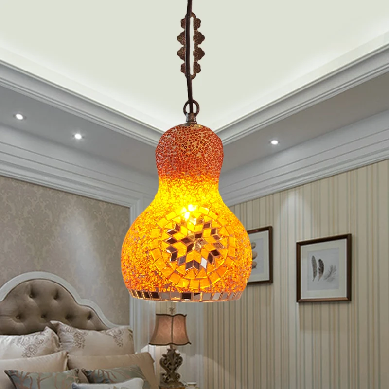 Luminaire suspendu en forme de gourde en verre coupé, luminaire suspendu de plafond pour Restaurant turc à 1 lumière en ja...