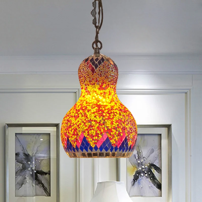 Luminaire suspendu en forme de gourde en verre coupé, luminaire suspendu de plafond pour Restaurant turc à 1 lumière en ja...