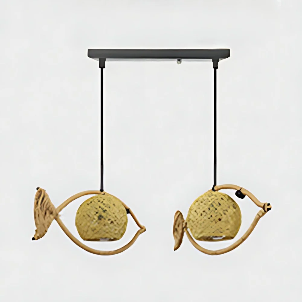 Luminaire suspendu en forme de poisson à 1/2/3 lumières Lampe suspendue rustique Bine à une tête en beige Clearhalo