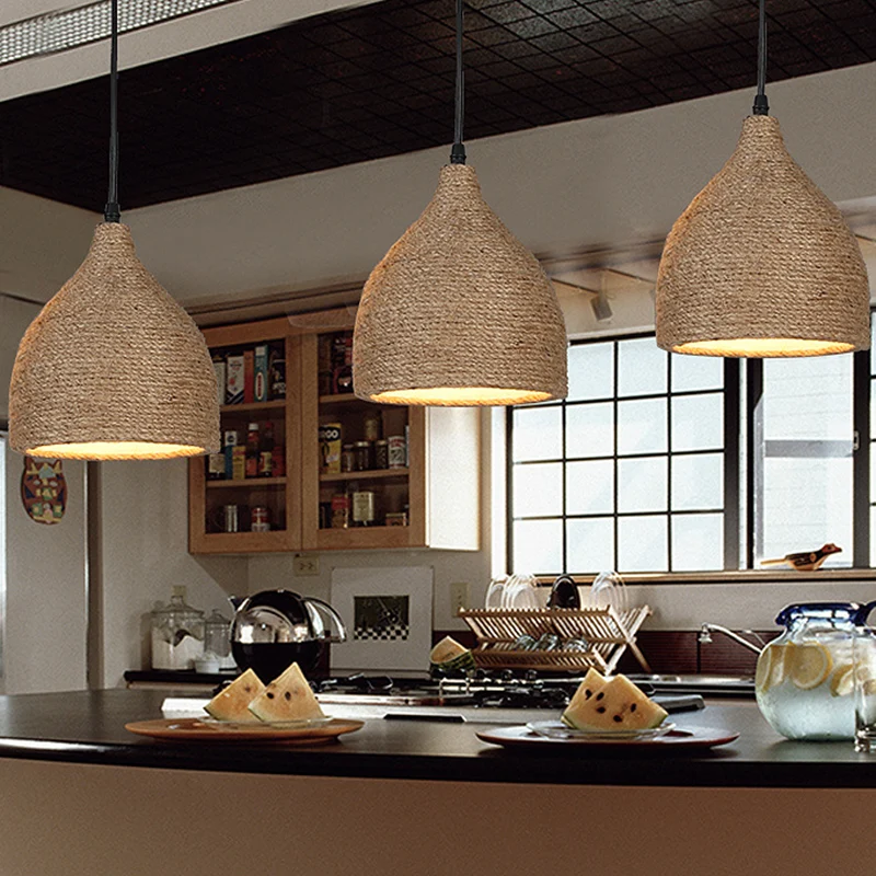 Luminaire suspendu en forme de tasse pour salle à manger, corde industrielle, luminaire suspendu Beige Clearhalo