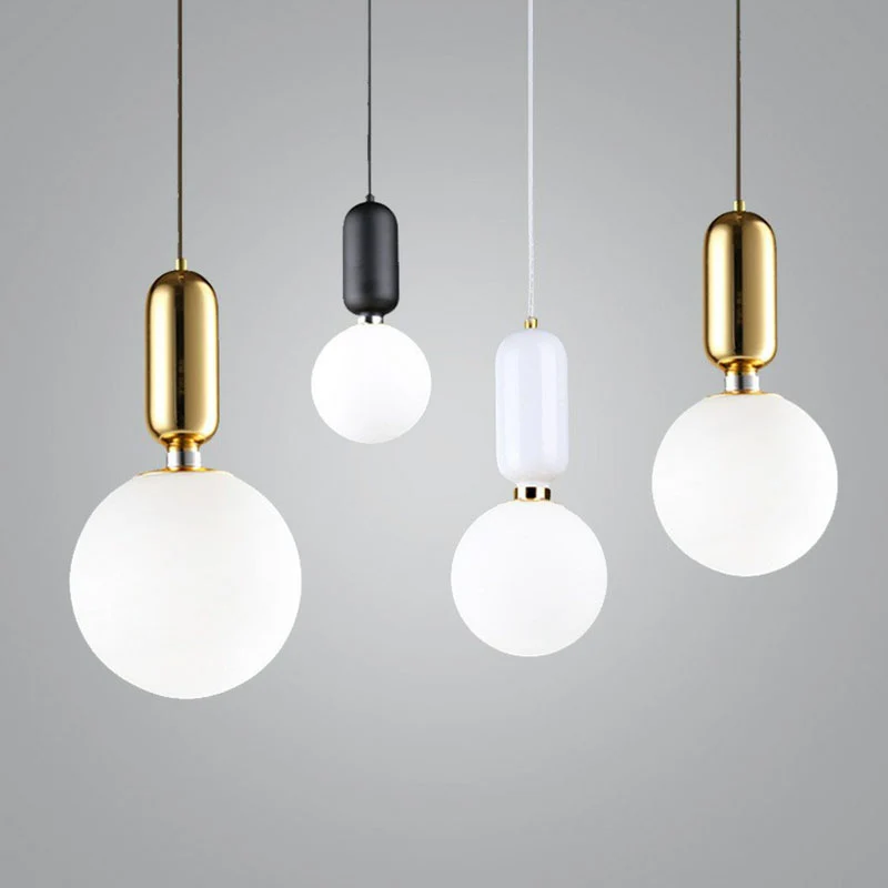 Luminaire suspendu Global à 1 lumière Nordic avec abat-jour en verre opalin Clearhalo