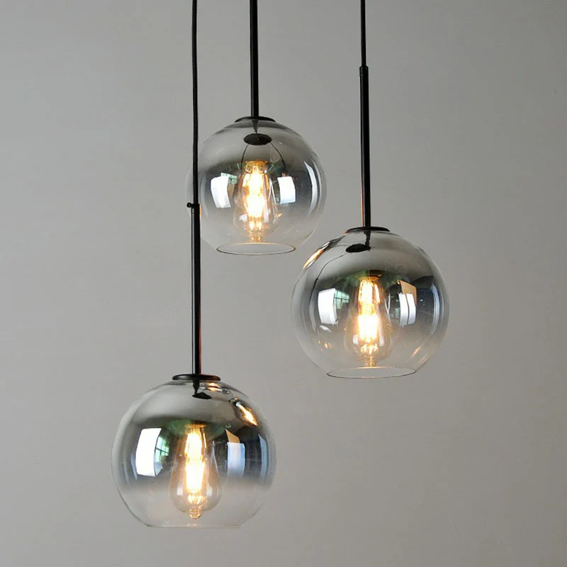 Luminaire suspendu globe post-moderne en verre décoloré, lampe suspendue à 1 tête pour salle à manger en argent Clearhalo