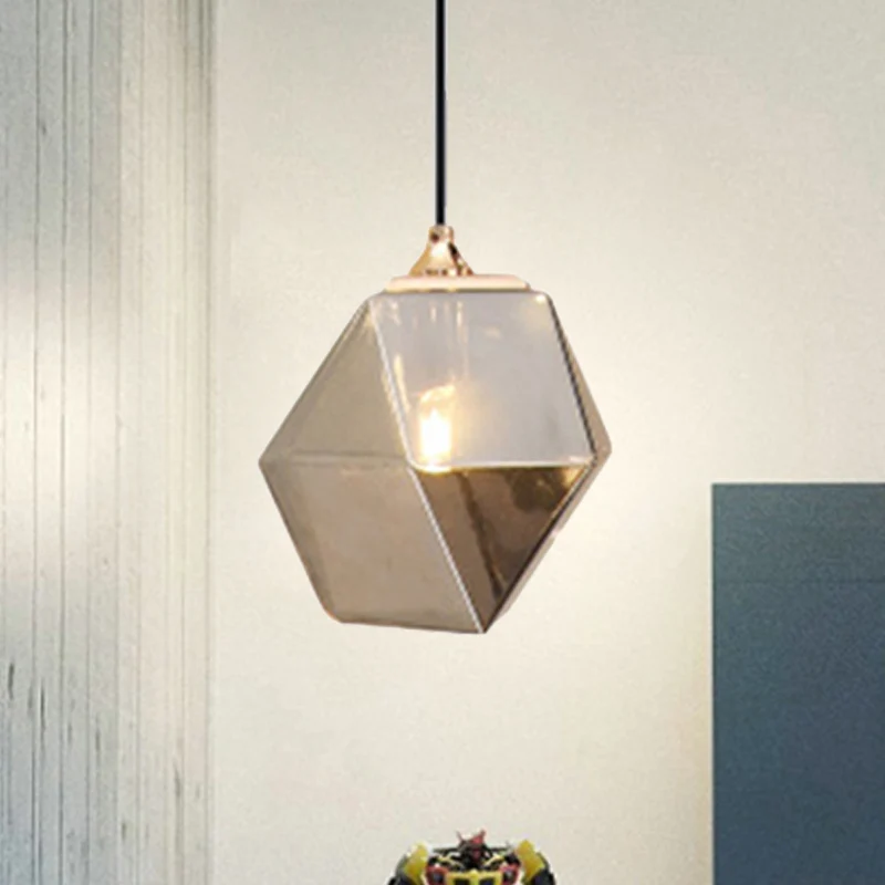 Luminaire suspendu géométrique en verre moderne, 1 lampe suspendue gris clair/ambre Clearhalo