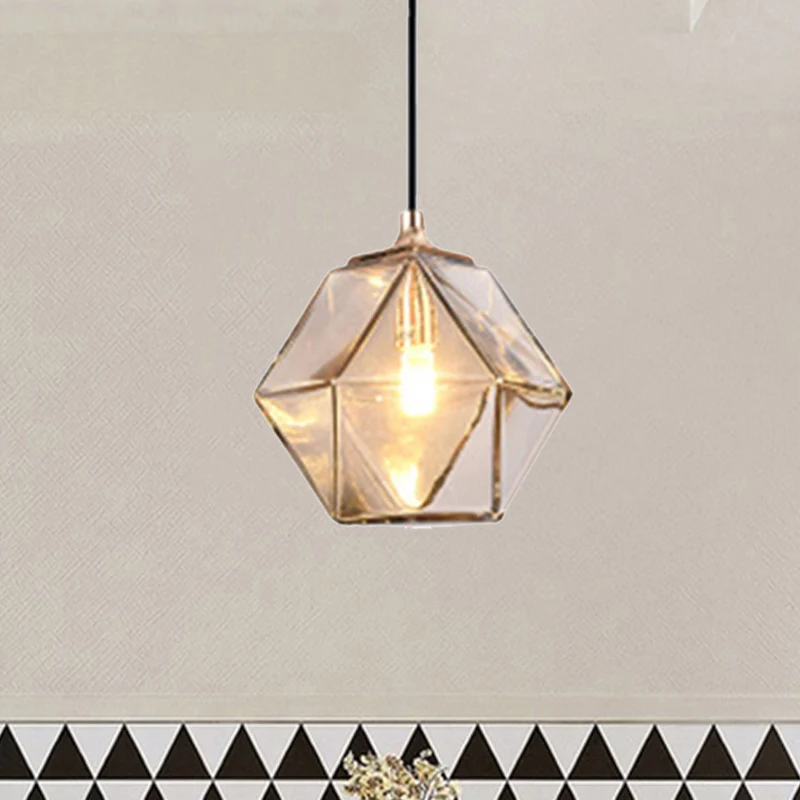 Luminaire suspendu géométrique en verre moderne, 1 lampe suspendue gris clair/ambre Clearhalo