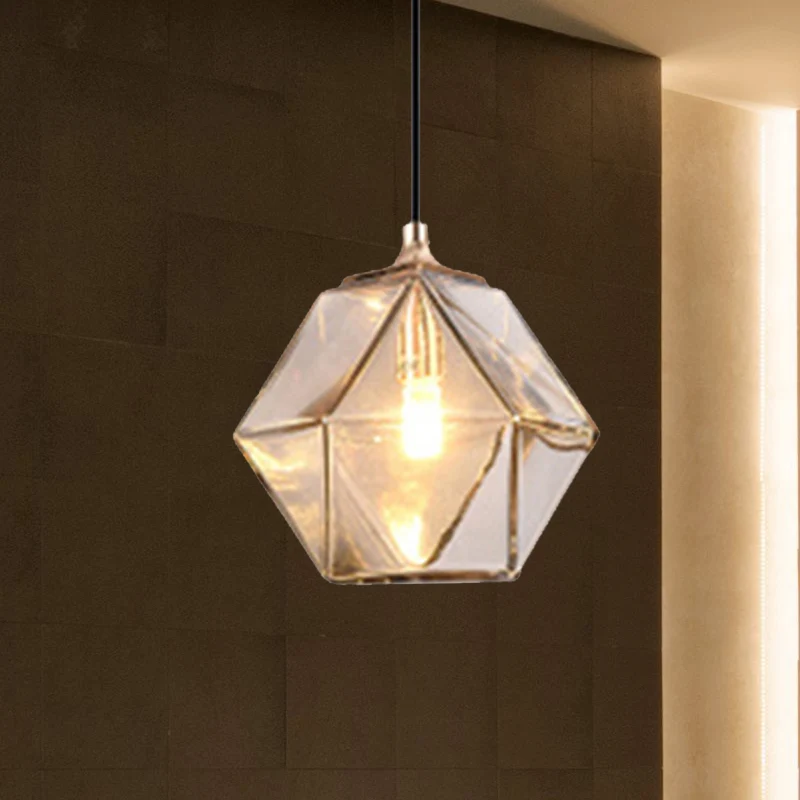 Luminaire suspendu géométrique en verre moderne, 1 lampe suspendue gris clair/ambre Clearhalo