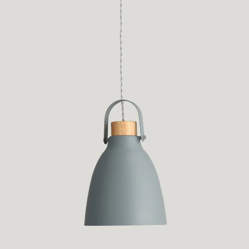 Luminaire suspendu gris contemporain à 1 tête en métal évasé avec capuchon en bois Clearhalo