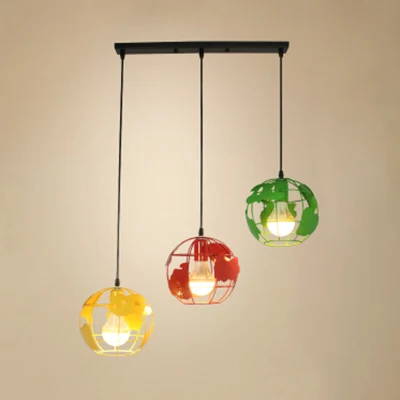 Luminaire suspendu industriel Tellurion Cage à 3 lumières en métal avec auvent rond/linéaire en blanc/bleu Clearhalo