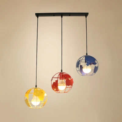 Luminaire suspendu industriel Tellurion Cage à 3 lumières en métal avec auvent rond/linéaire en blanc/bleu Clearhalo