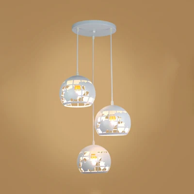 Luminaire suspendu industriel Tellurion Cage à 3 lumières en métal avec auvent rond/linéaire en blanc/bleu Clearhalo
