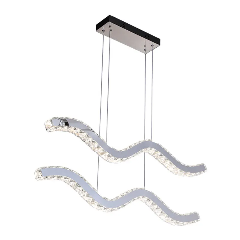 Luminaire suspendu à LED en forme d'île à bande de cristal ondulée, minimaliste, pour bureau, en acier inoxydable Clearhalo