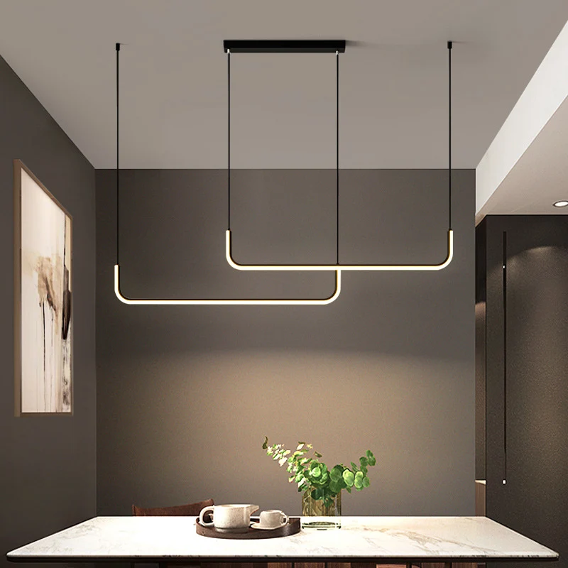 Luminaire suspendu linéaire en aluminium simplicité lampe LED noire/or suspendue au-dessus de la table à manger, largeur 3...