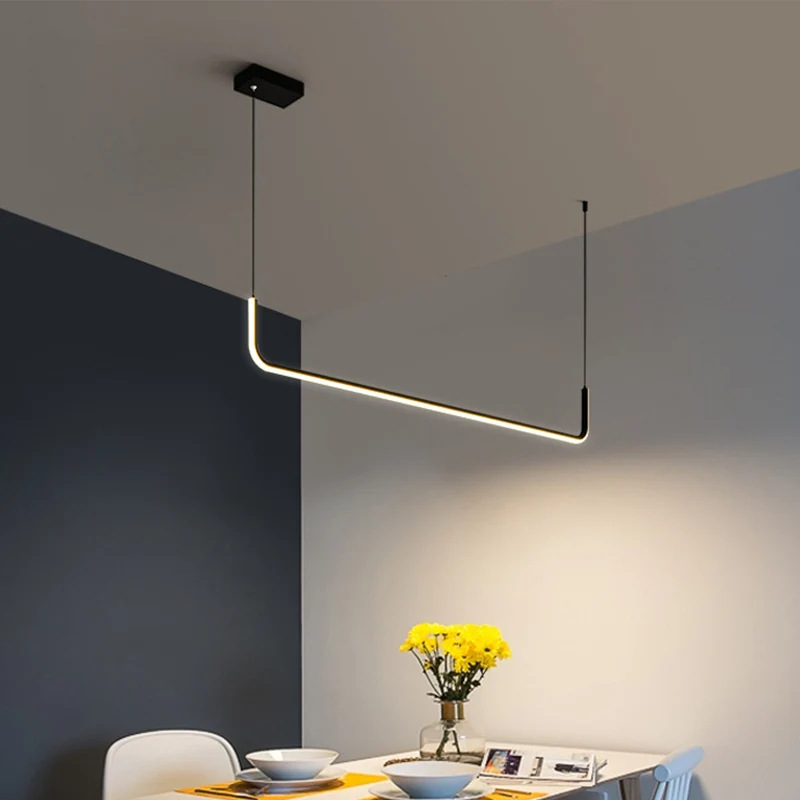 Luminaire suspendu linéaire en aluminium simplicité lampe LED noire/or suspendue au-dessus de la table à manger, largeur 3...