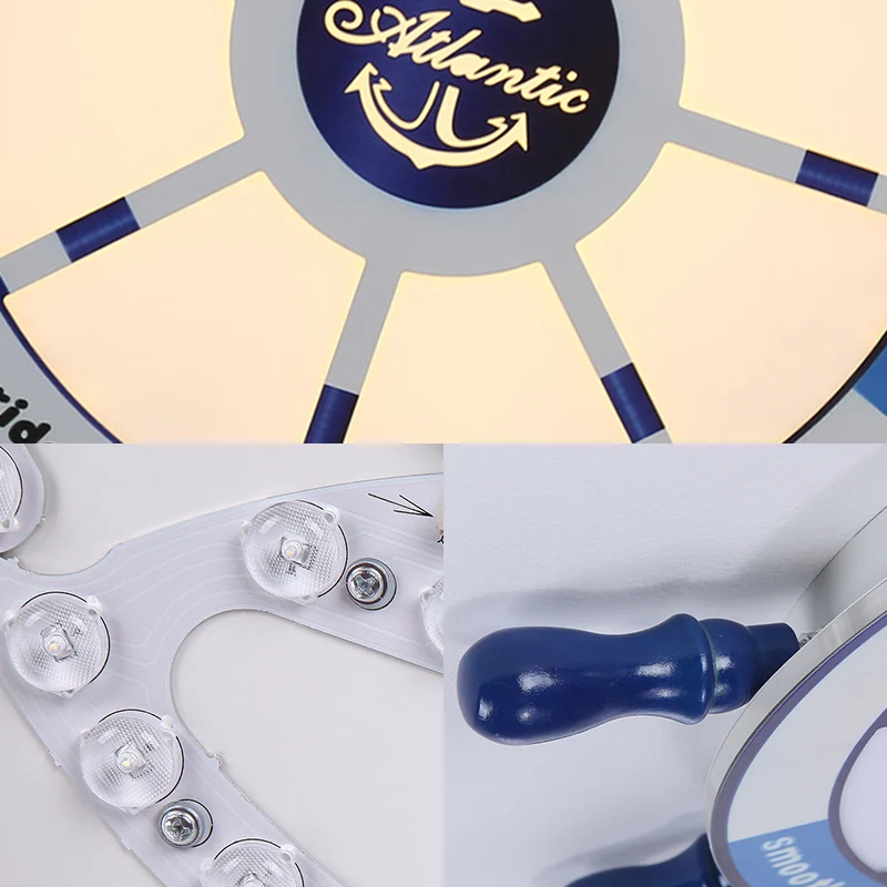 Luminaire suspendu moderne à gouvernail métallique, plafonnier LED intégré en bleu pour chambre d'enfant Clearhalo