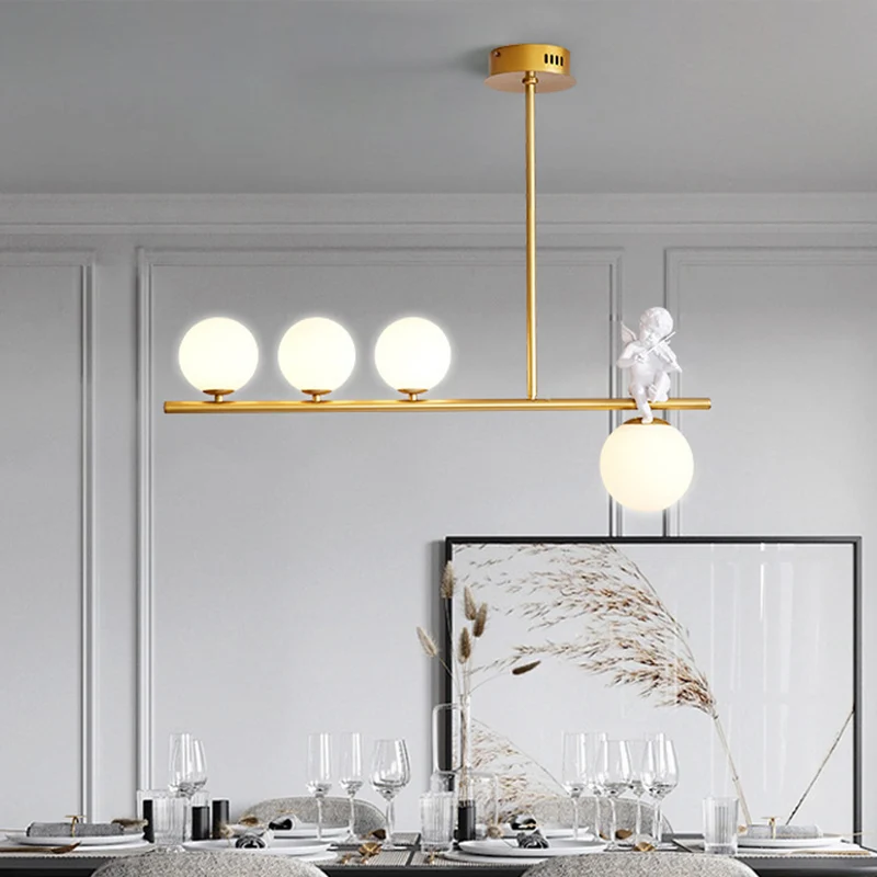Luminaire suspendu Nordic Island Global Angel avec abat-jour en verre opalin Clearhalo