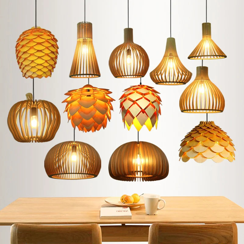 Luminaire suspendu ombragé en bois, luminaire contemporain à Suspension unique pour Restaurant Clearhalo