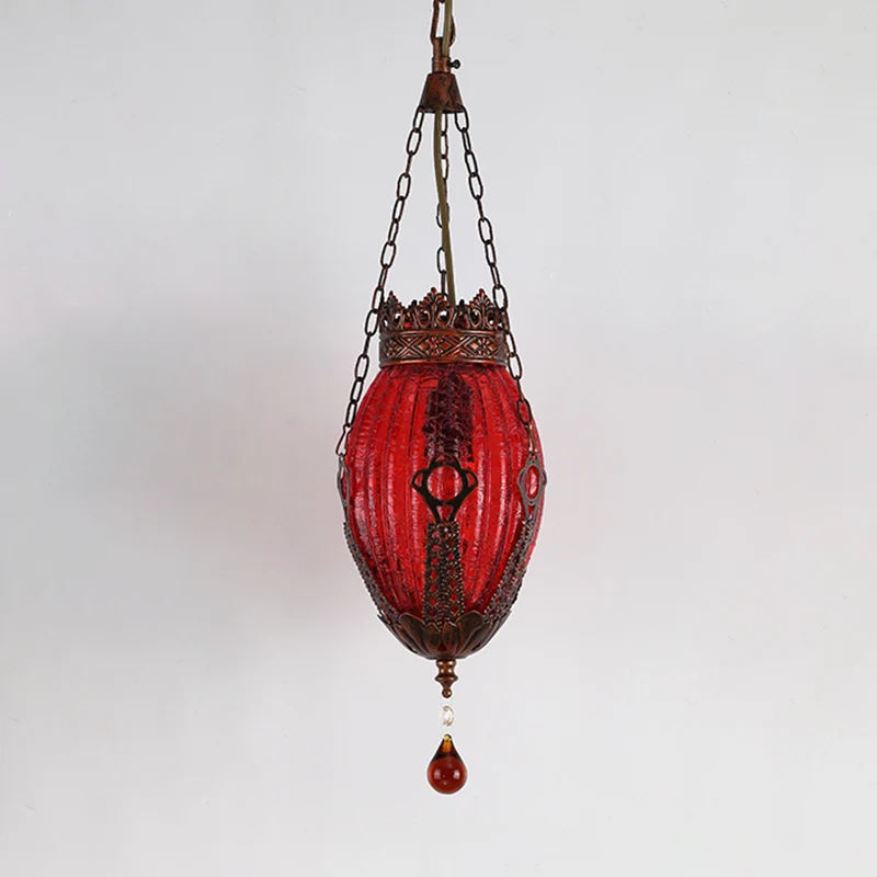 Luminaire suspendu ovale marocain 1 lumière lampe à suspension en verre texturé rouge/jaune/bleu pour salle à manger Clear...