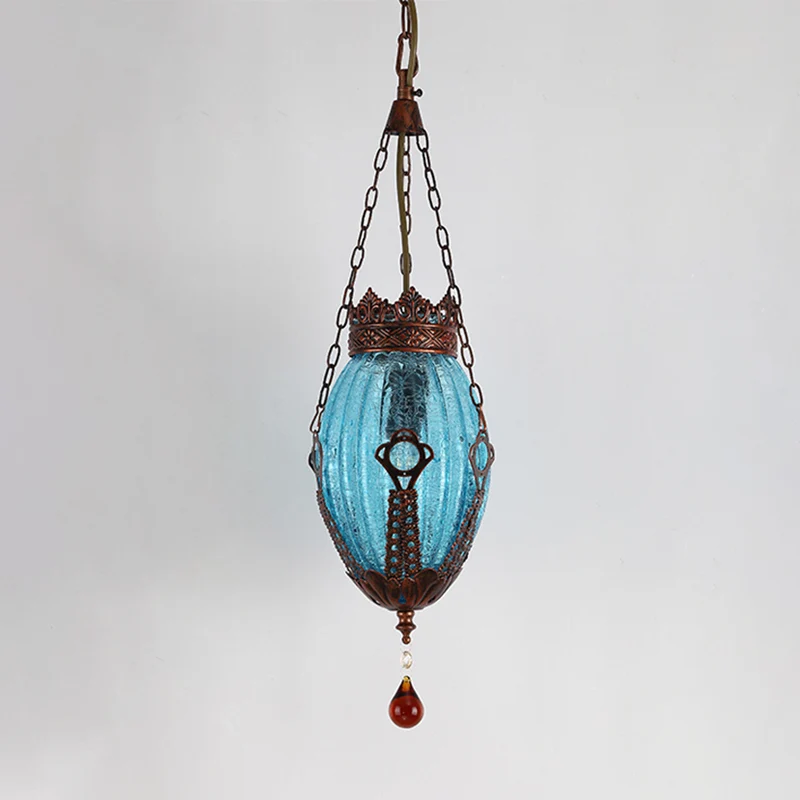 Luminaire suspendu ovale marocain 1 lumière lampe à suspension en verre texturé rouge/jaune/bleu pour salle à manger Clear...