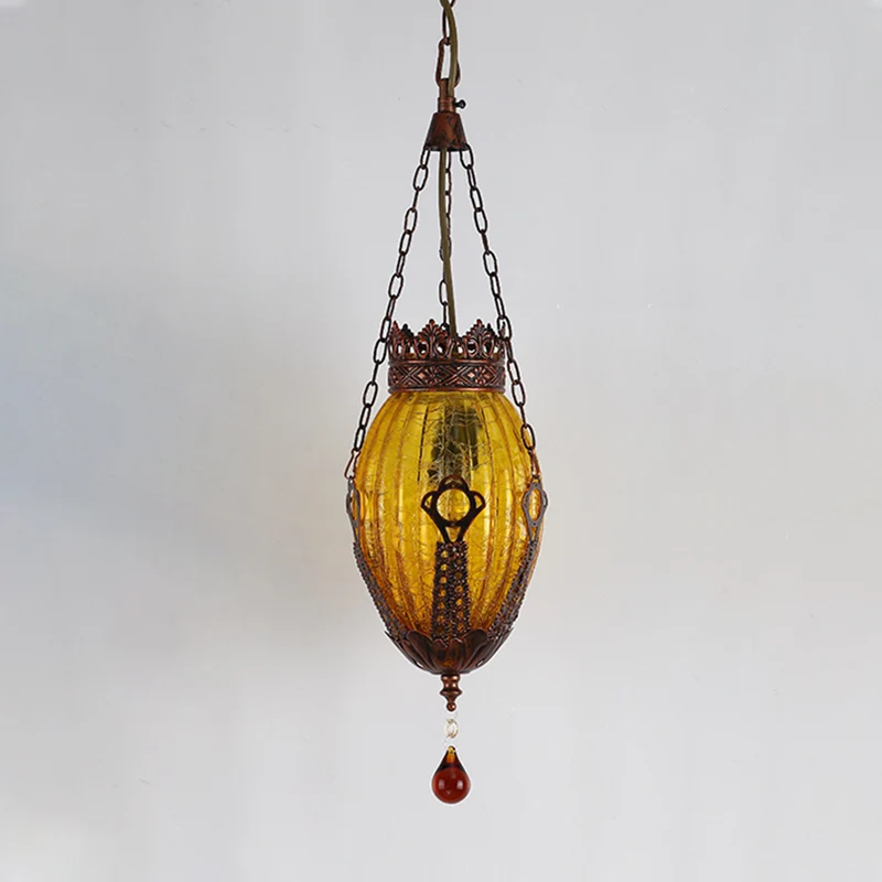 Luminaire suspendu ovale marocain 1 lumière lampe à suspension en verre texturé rouge/jaune/bleu pour salle à manger Clear...