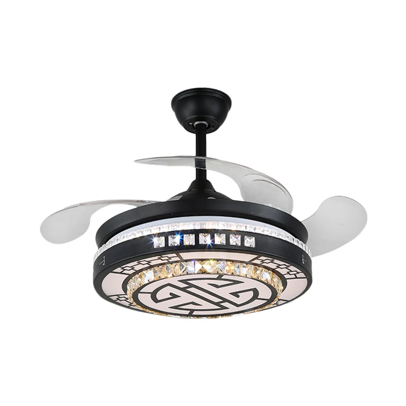 Luminaire suspendu à 4 pales en cristal semi-affleurant pour chambre à coucher, 20 po de large, luminaire suspendu simple...