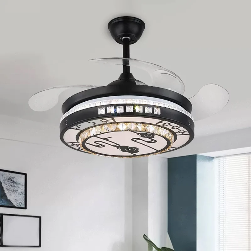 Luminaire suspendu à 4 pales en cristal semi-affleurant pour chambre à coucher, 20 po de large, luminaire suspendu simple...