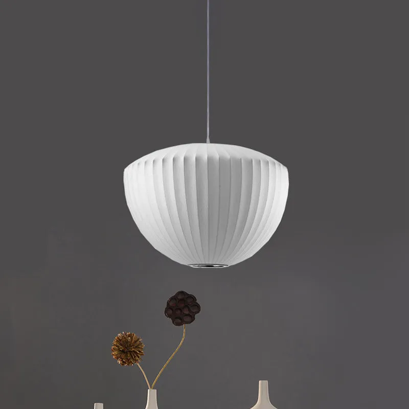 Luminaire suspendu en rayonne à bol côtelé, plafonnier blanc minimaliste à 1 lumière pour le salon Clearhalo