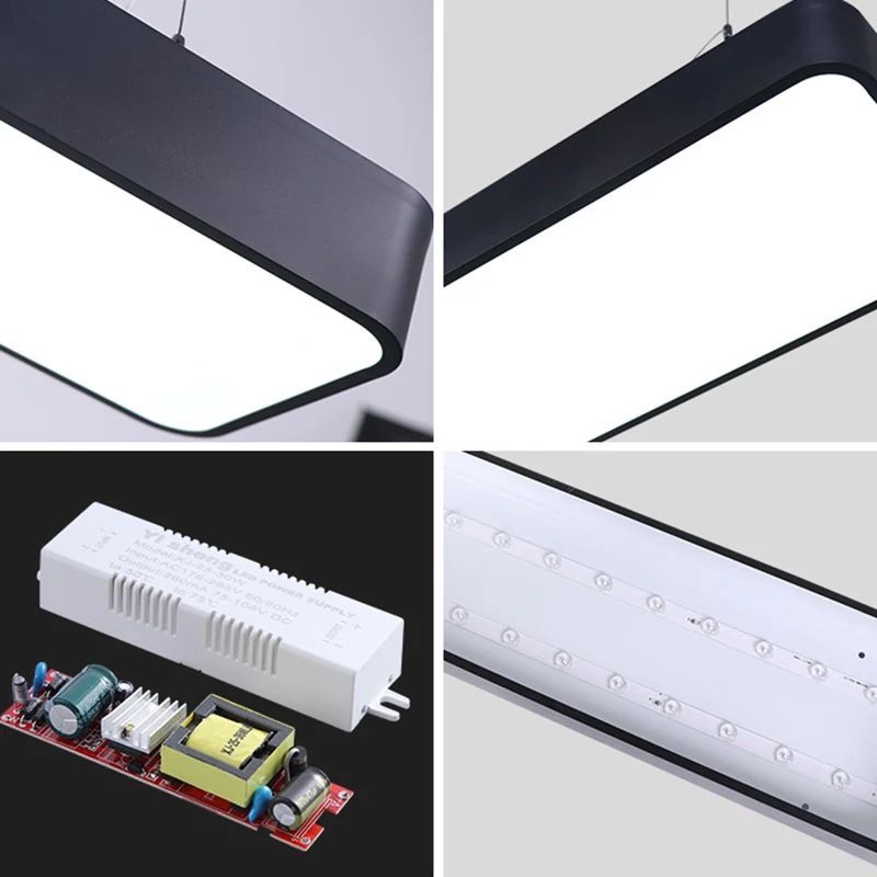 Luminaire suspendu rectangulaire simple à LED de bureau en métal avec diffuseur en acrylique Clearhalo