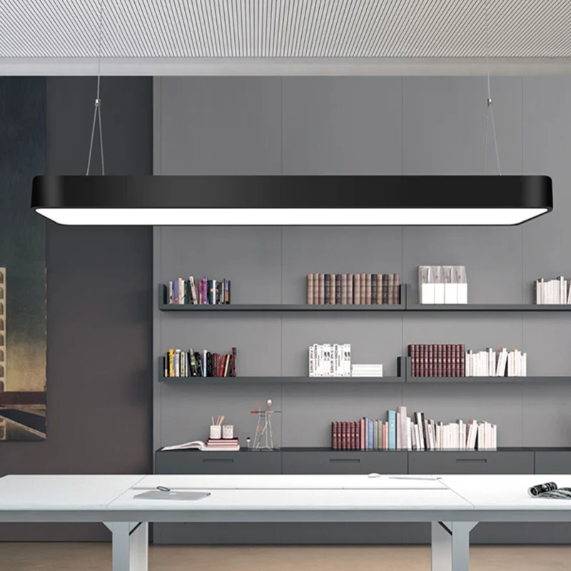 Luminaire suspendu rectangulaire simple à LED de bureau en métal avec diffuseur en acrylique Clearhalo