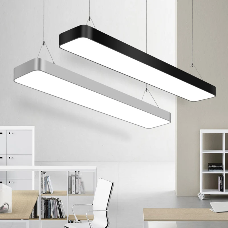 Luminaire suspendu rectangulaire simple à LED de bureau en métal avec diffuseur en acrylique Clearhalo