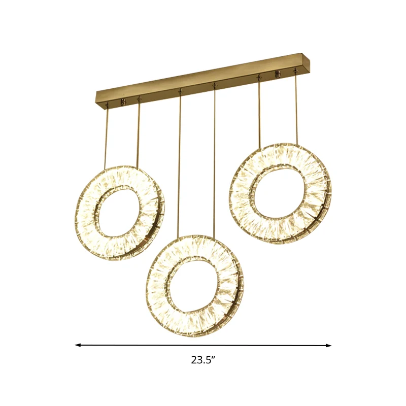 Luminaire suspendu rond contemporain en cristal à 3 ampoules, luminaire suspendu en nickel Clearhalo