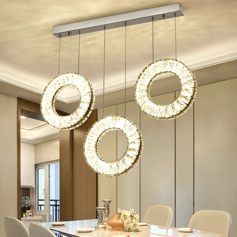 Luminaire suspendu rond contemporain en cristal à 3 ampoules, luminaire suspendu en nickel Clearhalo