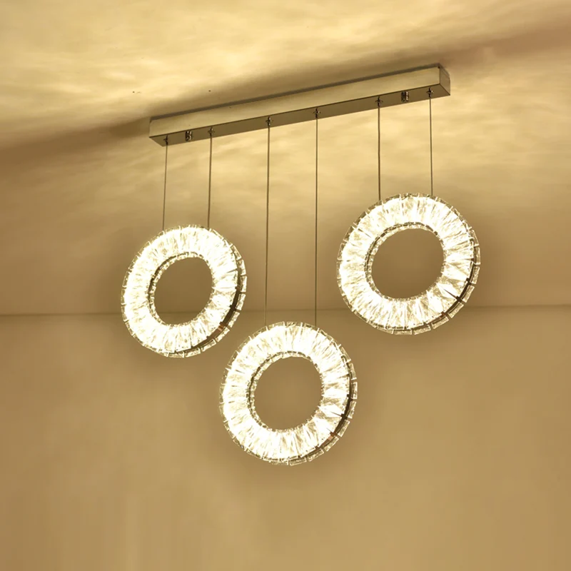 Luminaire suspendu rond contemporain en cristal à 3 ampoules, luminaire suspendu en nickel Clearhalo